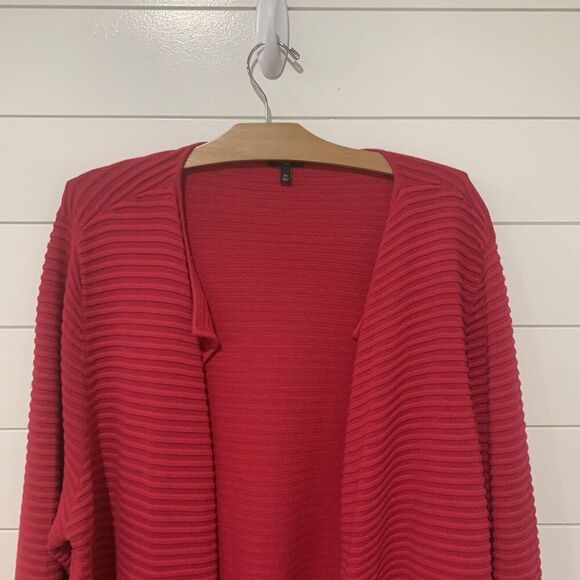 Talbots Plus Sz 3X Knitted Ribbed Cardigan Open Front Long Sleeve Hot Pink - Picture 2 of 7